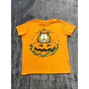 Garfield Halloween Pumpkin T-Shirt Unisex Small Orange Graphic Tee Nickelodeon